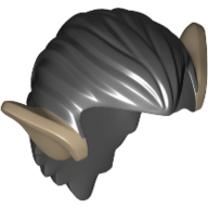 Lego Hair, Orc Ears, Dark Tan Print / Black