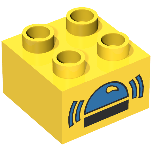 Lego Duplo Brick 2 x 2 with Blue Ringing Bell Print / Yellow