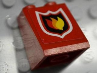 Lego Slope 65 2 x 2 x 2 with Bottom Tube with Fire Logo Badge on Red Background Pattern (Sticker) - Set 7906