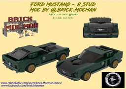 Ford Mustang 8 Stud - (Alt Build MOC of Set #75884) (Dark Green/Black Hood)