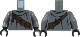 Torso SW Jawa with Dark Brown and Reddish Brown Pouches and Strap, Silver Buckles and Buttons, Black Folds Pattern / Dark Bluish Gray Arms / Black Hands / Dark Bluish Gray