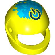 Lego Helmet, Standard with Dark Blue On/Off Button on Medium Azure/Dark Azure Background print / Vibrant Yellow