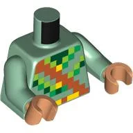 Torso, Pixelated Minecraft Medium Nougat Strap, Lime/Green/Dark Green Pixels Print, Sand Green Arms, Nougat Hands / Sand Green