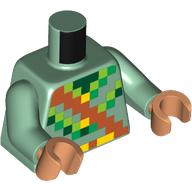 Lego Torso, Pixelated Minecraft Medium Nougat Strap, Lime/Green/Dark Green Pixels print, Sand Green Arms, Nougat Hands / Sand Green