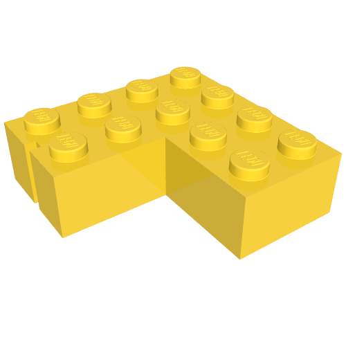 Lego Brick 4 x 4 Corner without Bottom Tubes, Slotted (with 1 slot, right side) / Yellow