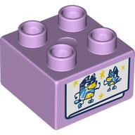 Lego Duplo Brick 2 x 2 with Drawing of Bluey and Bandit print / Lavender