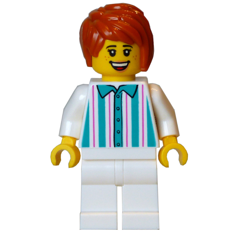 Lego Gelato Seller, White Torso, White Legs, Dark Orange Hair
