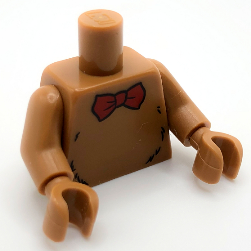 Lego Torso, Dark Red Bow Tie, Fur print, Medium Nougat Arms and Hands / Medium Nougat