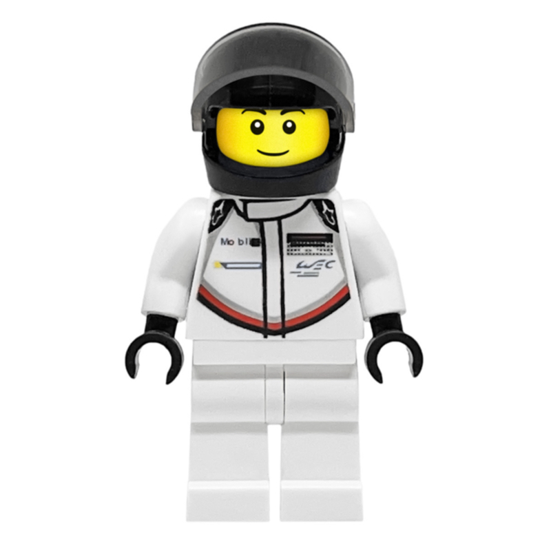 Lego Race Driver, White Torso, White Legs, Black Helmet, Porsche