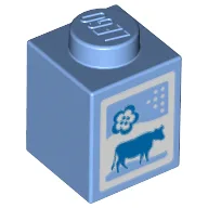 Brick 1 x 1 with Milk Carton, Cow, Print / Medium Blue