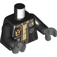Lego Torso, Jacket, Dark Tan Trim, Silver Badges, Tan Shirt, Belt print, Black Arms, Dark Bluish Gray Hands / Black