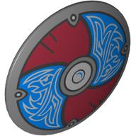 Lego Shield Round Bowed with Dark Red/Blue Panels, Silver Bird (Viking) print / Dark Bluish Gray