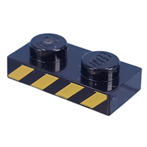 Lego Plate 1 x 2 with Yellow Warning Stripes print / Black