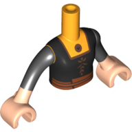 Lego Minidoll Torso Girl with Black Tunic, Bright Light Orange Shirt, Dark Orange Belt, Trim, Light Nougat Arms and Hands / Bright Light Orange