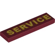 Tile 1 x 4 with Yellow 'Service' Print / Dark Red