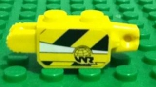 Lego Hinge Brick 1 x 2 Locking with Black and Yellow Danger Stripes and 'WR' Logo Pattern on Both Sides (Stickers) - Set 8899