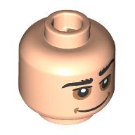 Lego Minifig Head Gru, Thick Black Eyebrows, Left Eyebrow Raised, Medium Nougat Eyeshadow, Grin / Light Nougat