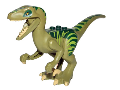 Lego Dinosaur Raptor / Velociraptor with Dark Green Back, Lime Markings and Tan Claws