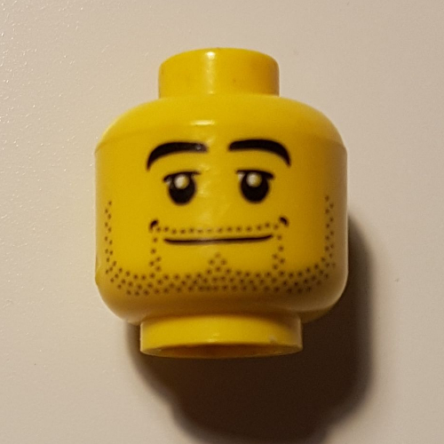 Lego Minifig Head Hockey Player, Beard Stubble Black Eyebrows, Wide Mouth, White Pupils Print [Blocked Open Stud] / Yellow
