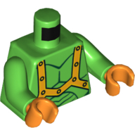 Lego Torso Bodysuit, Muscles and Orange Straps Print, Bright Green Arms, Orange Hands / Bright Green
