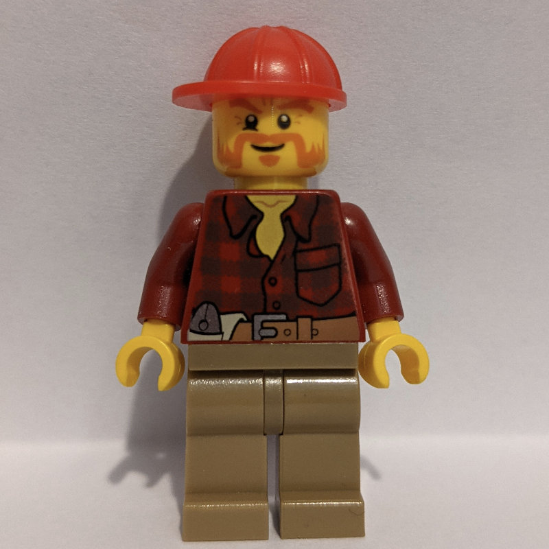 Lego Lumberjack, Dark Red Flannel Shirt, Red Cap, Beard