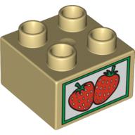 Lego Duplo Brick 2 x 2 with Two Strawberries Print / Tan