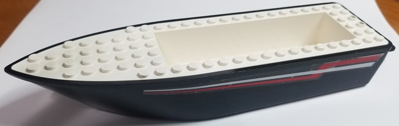 Lego Boat, Hull Unitary 24 x 6 x 3 with Red and White Racing Stripes Pattern on Both Sides (Stickers) - Set 4002
