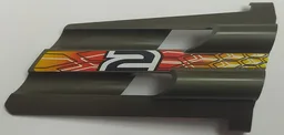Technic, Panel Fairing # 3 Large Long, Large Holes, Side A with Number 2 and Flames with Black and White Honeycomb Pattern (Sticker) - Set 8472