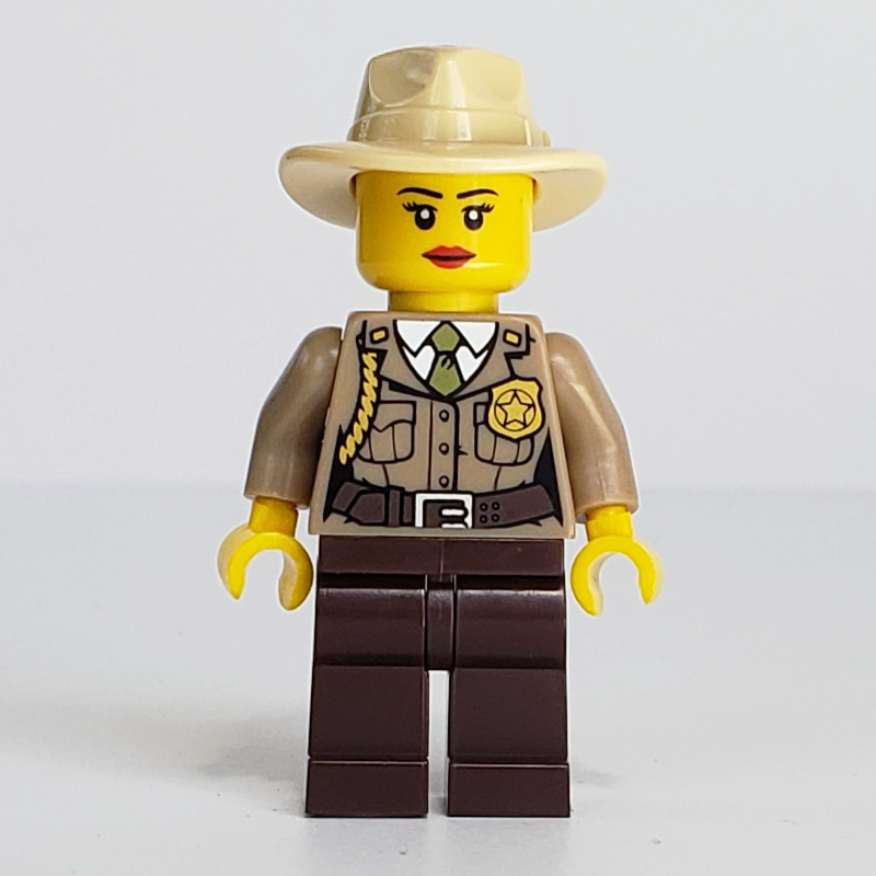 Lego Swamp Police / Ranger, Woman, Tan Campaign Hat, Dark Brown Legs