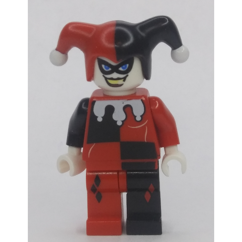 Lego Harley Quinn in Black and Red Jester Outfit with White Hands