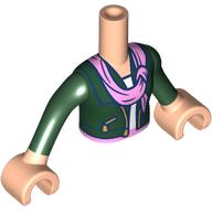 Lego Minidoll Torso Girl with Light Nougat Arms and Hands with Dark Green Jacket, White Shirt, Bright Pink Scarf print / Light Nougat