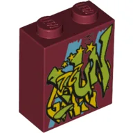 Brick 1 x 2 x 2 with Graffiti Tag Print / Dark Red