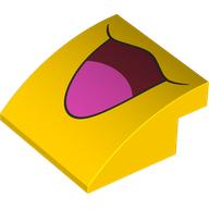 Lego Brick Curved 4 x 4 x 1 2 / 3 with Open Dark Red Mouth, Bright Pink Tongue print
