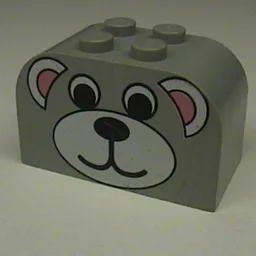 Brick Curved 2 x 4 x 2 Double with Bear Face Print / Light Gray