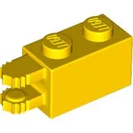 Hinge Brick 1 x 2 Locking with 2 Fingers Horizontal End, 7 Teeth / Yellow