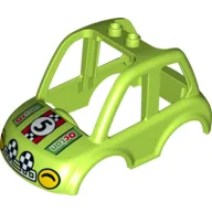 Duplo Car Body High Cab 2 Top Studs with Yellow Headlights, '5' and 'Octan' Print / Lime