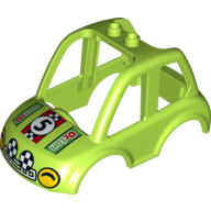 Lego Duplo Car Body High Cab 2 Top Studs with Yellow Headlights, '5' and 'Octan' Print / Lime