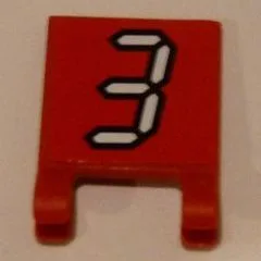 Flag 2 x 2 Square with Flat Edge with White Number 3 with Black Outline on Red Background Pattern (Sticker) - Set 3569