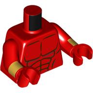 Lego Torso Bare Chest, Muscles print, Red Arms and Hands with Gold Bands Print / Red