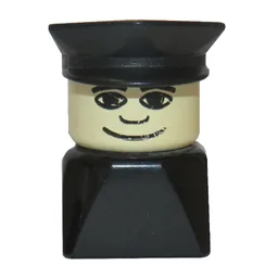 Duplo 2 x 2 x 2 Figure Brick Early, Police Hat Black, Wide Smile Print / Black