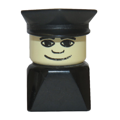 Lego Duplo 2 x 2 x 2 Figure Brick Early, Police Hat Black, Wide Smile Print / Black