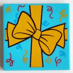 Tile 2 x 2 with Bright Light Orange Present Bow Print / Medium Azure