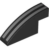 Brick Curved 1 x 4 x 1 2/3 No Studs with Silver Stripes Print / Black
