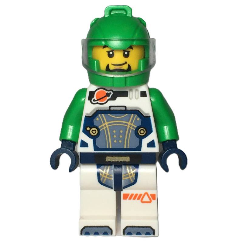 Lego Astronaut, White Spacesuit, Bright Green Helmet, Beard
