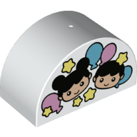 Lego Duplo Brick 2 x 4 x 2 Curved Top with Boy and Girl Heads, Balloons, and Stars Print