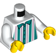 Lego Torso Shirt with Dark Pink and Dark Turquoise Vertical Stripes Print, White Arms, Yellow Hands / White