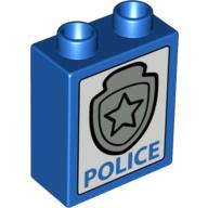 Lego Duplo Brick 1 x 2 x 2 with Star Badge Silver and 'POLICE' on Bottom Print / Blue