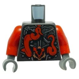 Torso Armor, Metallic Silver with Clock and Large Red Snake with White Fangs on Back Print, Red Arms, Dark Bluish Gray Hands / Pearl Titanium