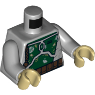 Lego Torso Armor Plates Dark Green, Gray, and Olive Green Patches, Brown Braid with Knot Print (Boba Fett), Light Bluish Gray Arms, Tan Hands / Light Bluish Gray