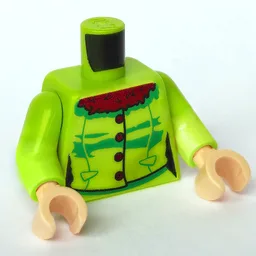 Torso Jacket, Reddish Brown Fur Collar, Buttons, Creases Print, Lime Arms, Light Nougat Hands / Lime